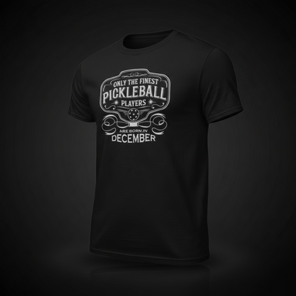 Black t-shirt with white graphic and text on a dark background. Gift for the pickleballer