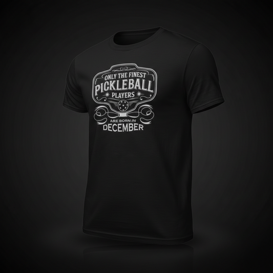 Black t-shirt with white graphic and text on a dark background. Gift for the pickleballer